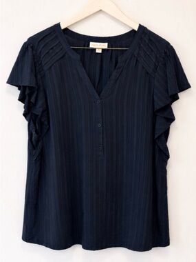 Knox Rose Navy Ruffle Sleeve V-Neck Blouse